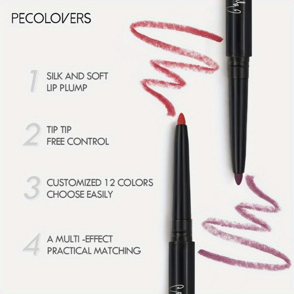 Lip Liner Pencil Set 12 Pieces Waterproof Long Lasting Multi-Functional Lip Eye Brow Liner Colorful Cosmetic Makeup Pens for All Skin Tones