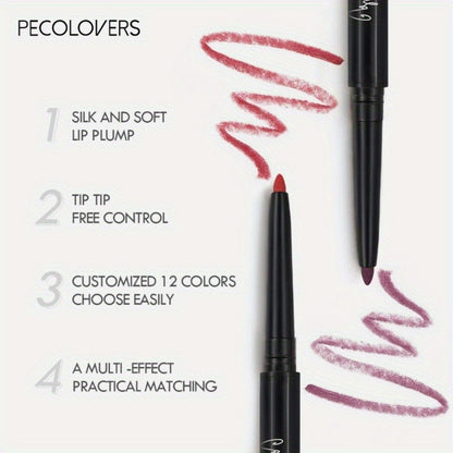 Lip Liner Pencil Set 12 Pieces Waterproof Long Lasting Multi-Functional Lip Eye Brow Liner Colorful Cosmetic Makeup Pens for All Skin Tones