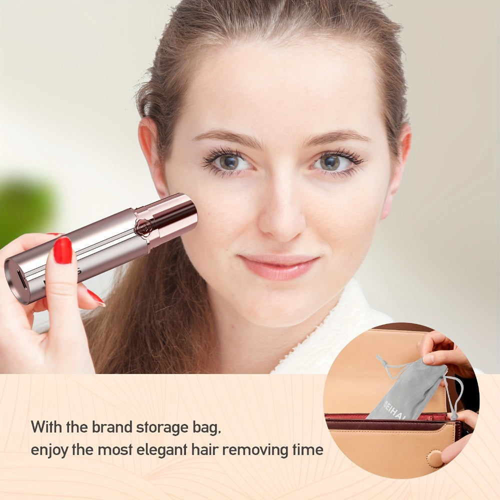 Electric Facial Shaver for Women USB Rechargeable Epilator Hair Remover for Face Bikini Legs Arms Underarms Portable Body Trimmer with Velvet Pouch 2 Replacement Heads Travel-Ready