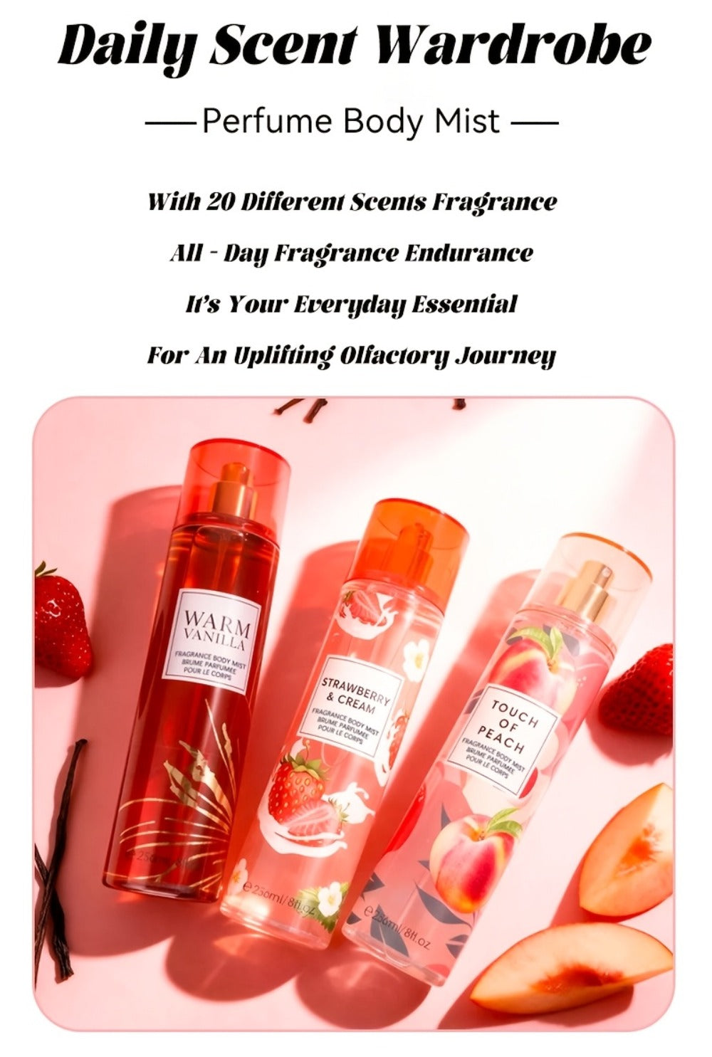 Body Mist for Women Long Lasting Fragrance Hair & Body Spray 8 Fl Oz 236ml Lightweight Floral Fruity Sweet Perfume Mist 14 Scents Daily Use Date Night Gift for Her