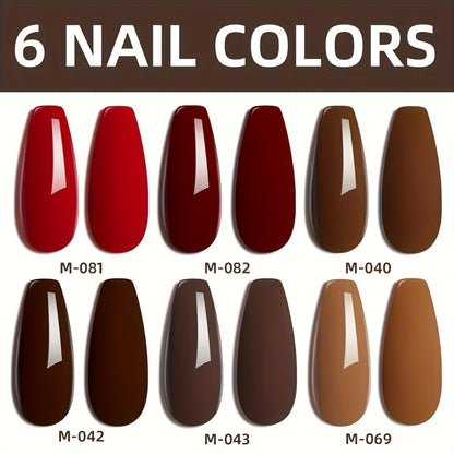 Glitter Gel Nail Polish Set 6 Colors Red Series Sparkling Long-Lasting Soak Off LED UV Nail Gel Gilded Bottle Salon Quality Nail Art Kit for Women
