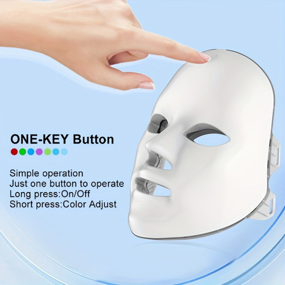 Portable LED Facial Mask Machine 7-Color Light Therapy USB Rechargeable - Lightweight Plastic Home Beauty Care Device for Skin Rejuvenation Anti-Aging Acne - Gift for Girlfriend Women