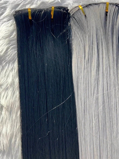 Gray Hair Clip Extensions 6 Piece Set 24 Inch Heat Resistant Synthetic Fiber Space Gray Clip In Hair Extensions for Women Daily Wear Halloween Costume