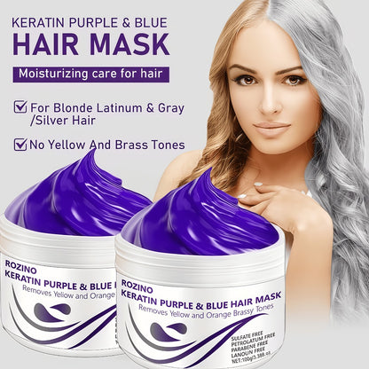 Purple Hair Mask Toner 2-Pack 3.53oz | 72-Hour Moisturizing Removes Brassiness Yellow Tones | Violet Keratin Rosemary | Smooths Frizzy Dry Hair in 3 Min | Blonde Platinum Gray