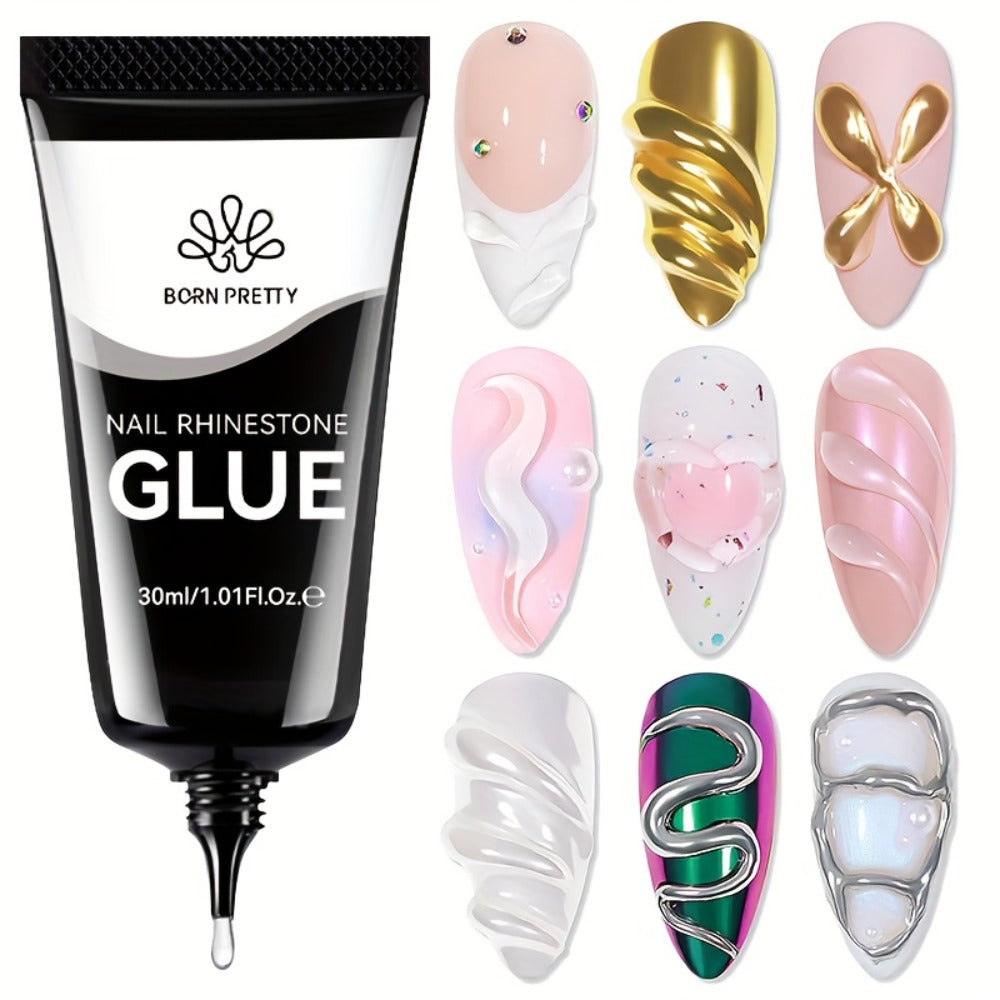 BORN PRETTY Nail Rhinestone Glue 1.01oz 2pcs Gel Nail Glue for Nail Charm 3D Nails Bling Gel for Decoration Nails Gems Nail Supplies