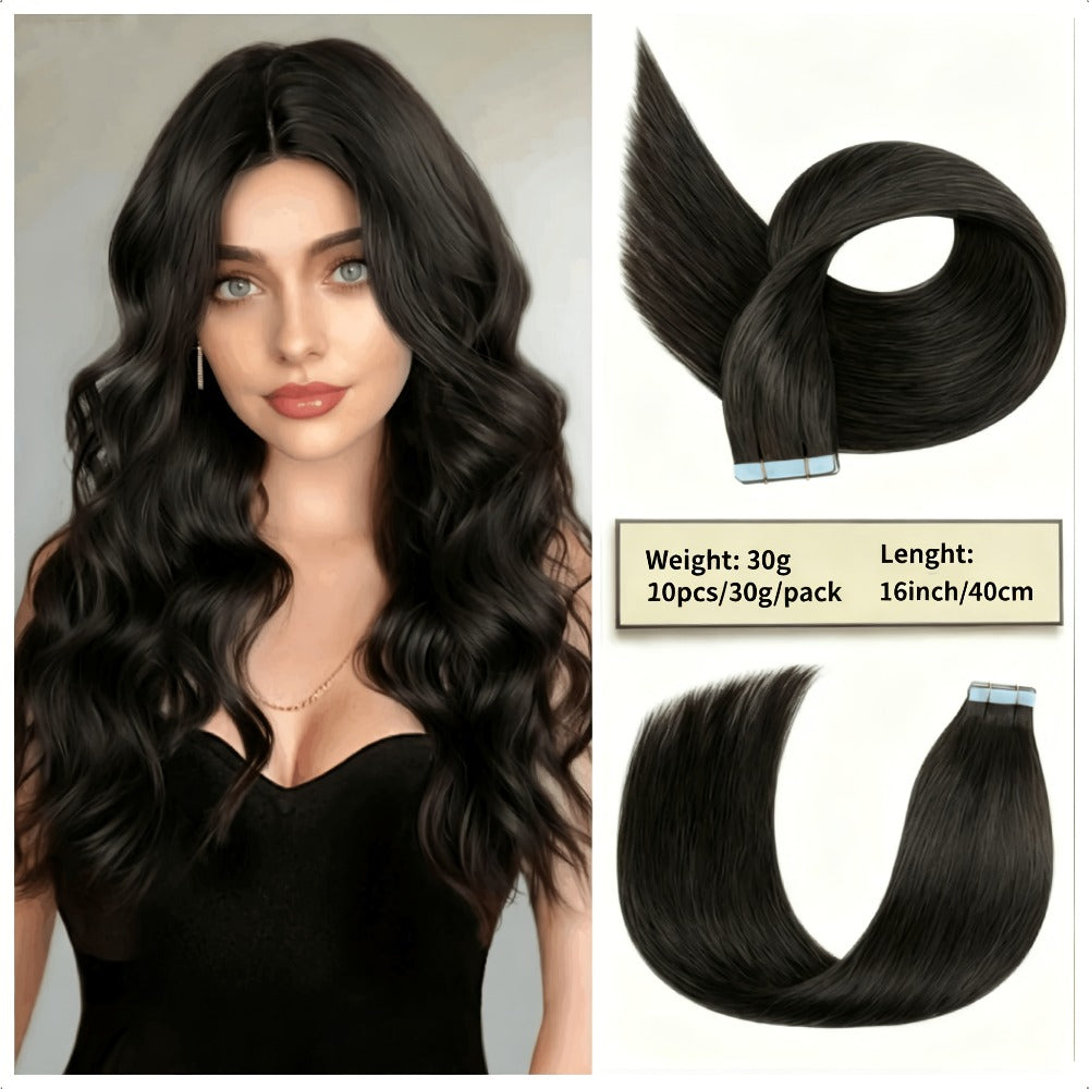 Tape In Hair Extensions Human Hair Straight Natural Black 1B Seamless Skin Weft 10pcs 30g Per Pack 16-24 Inch Women Invisible Blend Volume Length