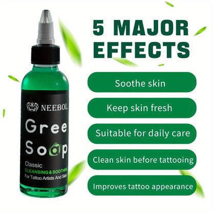 Tattoo Green Soap Cleaning Kit Neebol 8.5oz Concentrated Soap with Squeeze Bottle Moisturizing Balm Cream Lint-Free Wipes Complete Skin Care Set Before After Tattooing