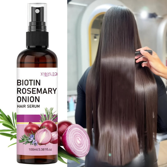 3.38oz Strengthening Hair Essence Spray with Biotin, Rosemary, Onion & More Natural Ingredients - Suitable for Damaged, Fragile Hair - Breakage & Frizz, Enhances Shine & Scalp Health - Suitable for All Hair Types, Hair Essence, Frizz Control, Easy