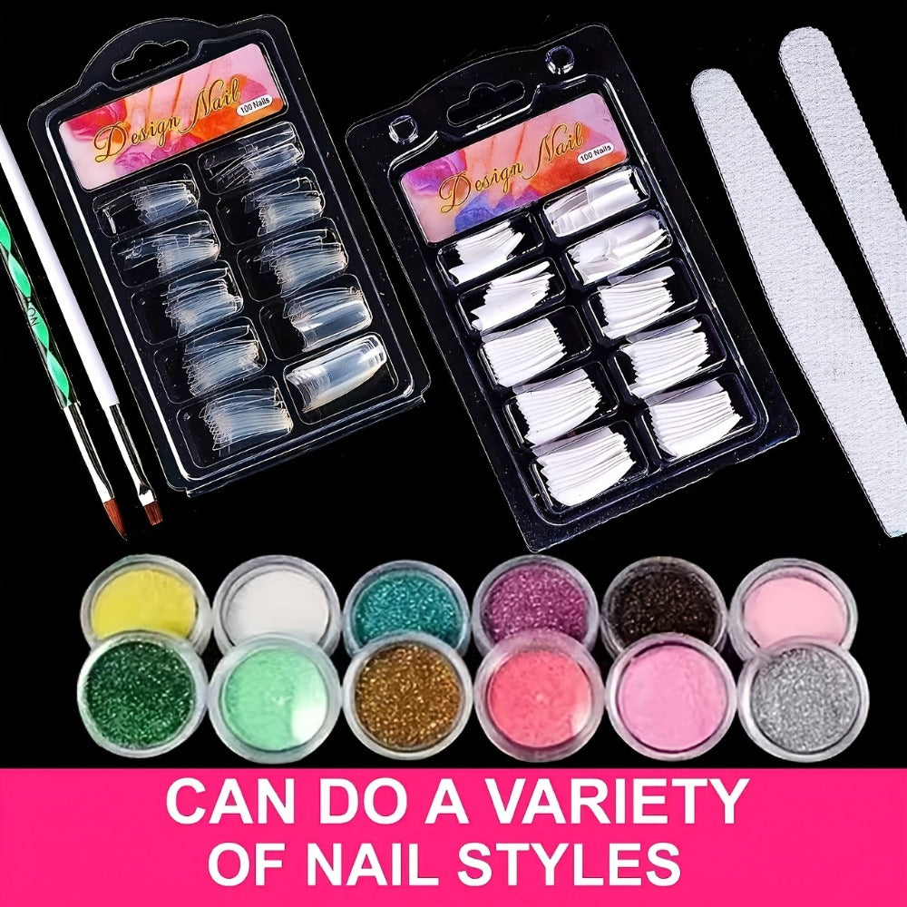 Acrylic Nail Kit for Beginners 12 Color Glitter Acrylic Powder White Clear Pink Acrylic Powder Nails Extension Professional Nails Kit Acrylic Set Manicure Tools Acrylic Supplies for Women