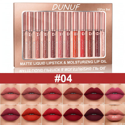 Lip Makeup Set 12pcs — Lipstick, Lip Gloss & Lip Oil, Matte & Glass Lips, Waterproof Long-Lasting Berry Shades, Moisturizing Non-Greasy Formula, Perfect Holiday Gift