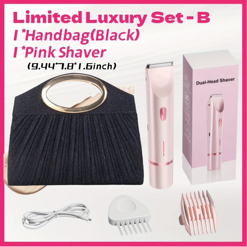 [Limited Edition Gift Set] 1pc Dual-Head Electric Hair Trimmer for Women, Rechargeable Lithium Battery, IPX7 Waterproof, USB Charging, Multipurpose Bikini Razor and Face Shaver for Arms, Thighs, for Ideal Mother's Day Gift