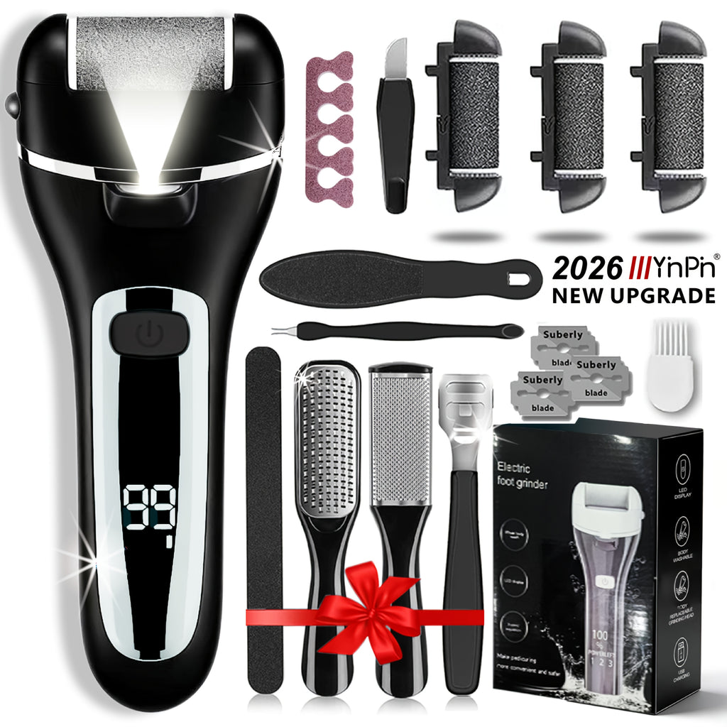 Electric Feet Remover, Rechargeable Portable Electronic Foot File Pedicure Kits, Foot Scrubber File, Professional Pedicure Tools, Foot Care for Dead Skin Ideal Gift, 14in1 3 Rollers Manicure Nail