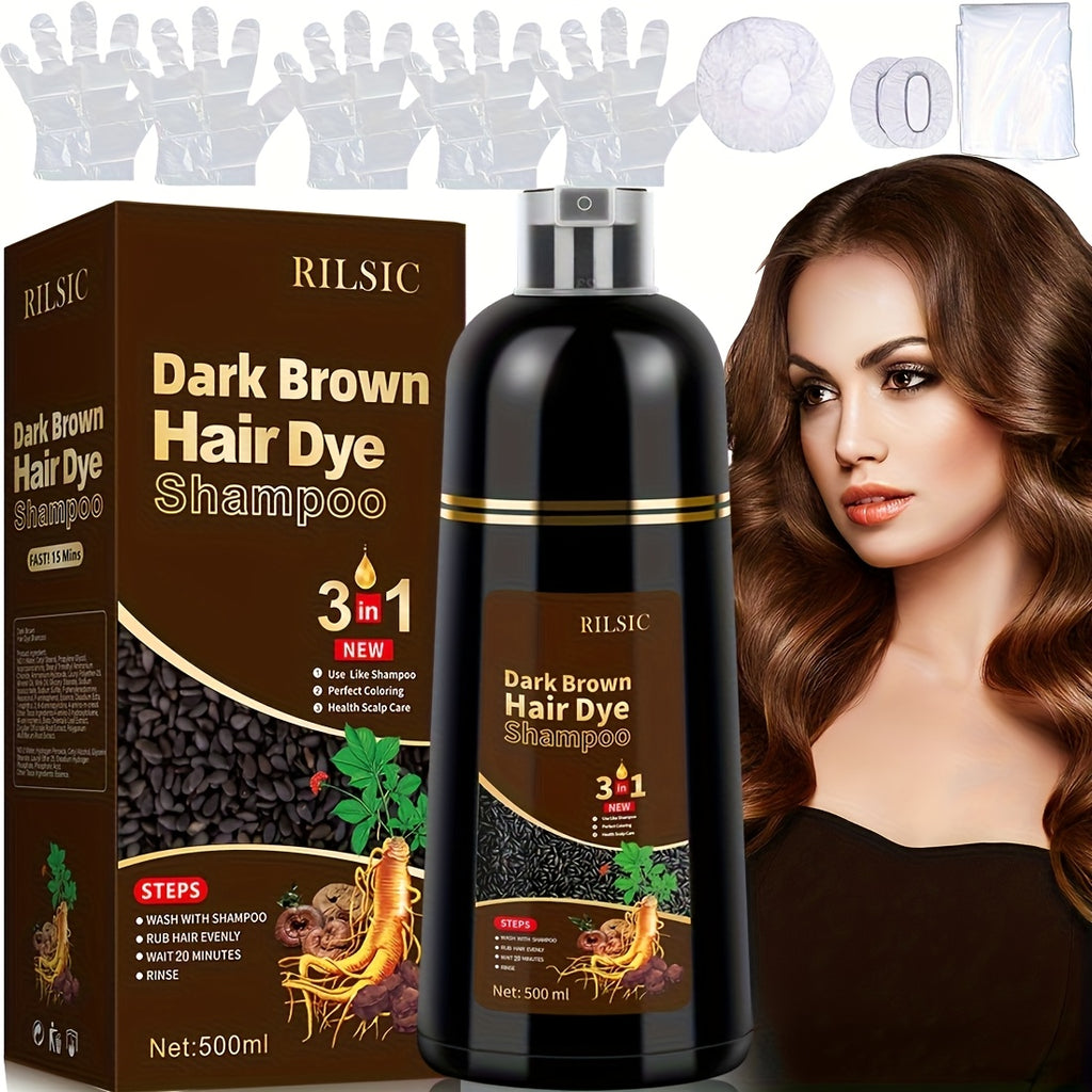 RILSIC 3pcs Hair Dye Shampoo 3-In-1 for Gray Hair, Long-Lasting And Herbal Ingredients Natural Shampoo Hair Dye Effect in Minutes Halloween Gift for Girlfriends/Boyfriends