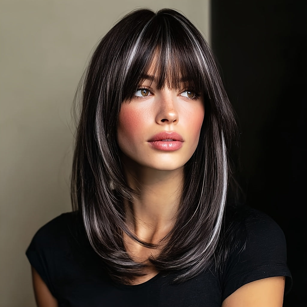 Synthetic Wig Platinum Blonde Layered Long Straight - Gradient Color Chemical Fiber Wig for Women Daily Party Festival Cosplay 20 Inch