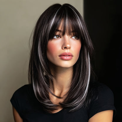 Synthetic Wig Platinum Blonde Layered Long Straight - Gradient Color Chemical Fiber Wig for Women Daily Party Festival Cosplay 20 Inch