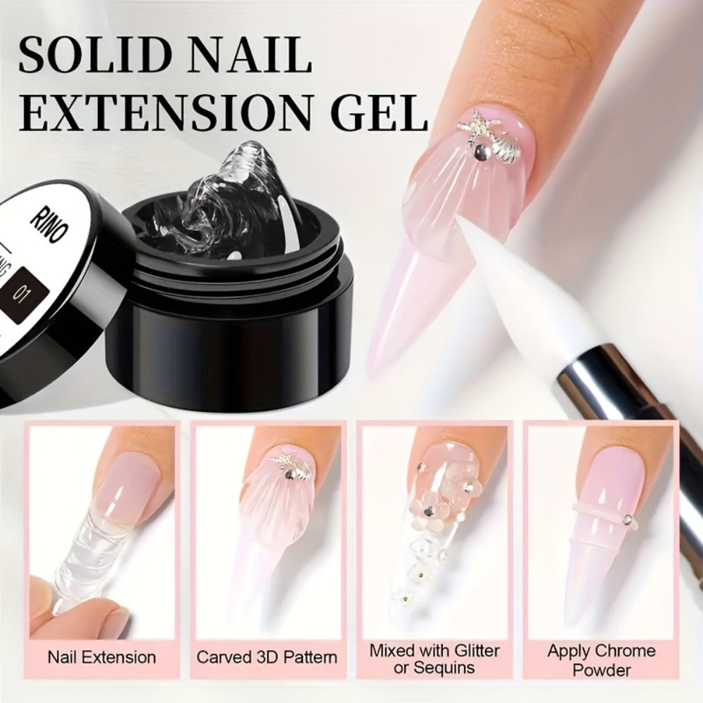 RINO 5pcs/Set Solid Gel Builder for Nails Starter Kit Clear Nude Nail Extension 3D Gel Nail Art Nail Glue for Acrylic Nails Rhinestone Gel Sculpture Molding Gel Hard Gel with Flower Molds Sculpting Brush