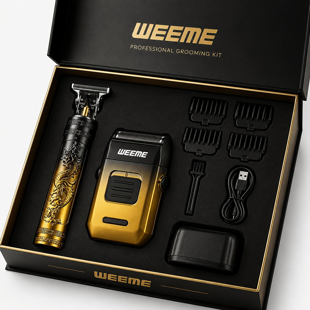 4pcs WEEME Men's Grooming Kit with Electric Shaver, Beard Trimmer & Nose Hair Trimmer - USB-Powered Rechargeable Hair Clipper System, 8 Guide Combs Suitable for Father, Boyfriend, Husband Gift for Holidays, Travel & Use