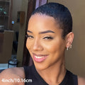 Women's 4-Inch Brazilian Human Hair Pixie Cut Wig with Bangs - Deep Wave 150% Density Short Layered Glueless Wig, Rose Net Cap for Secure Fit, Natural Look for Parties & Casual Attire, Short Hair Wig, Party Accessory, Elegant Hairpiece