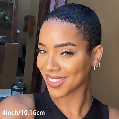 Human Hair Pixie Cut Wig for Women — Brazilian Deep Wave Short Wig with Bangs, 150% Density, Glueless Rose Net Cap, Natural Layered Style, Daily & Party Wear, All Occasions