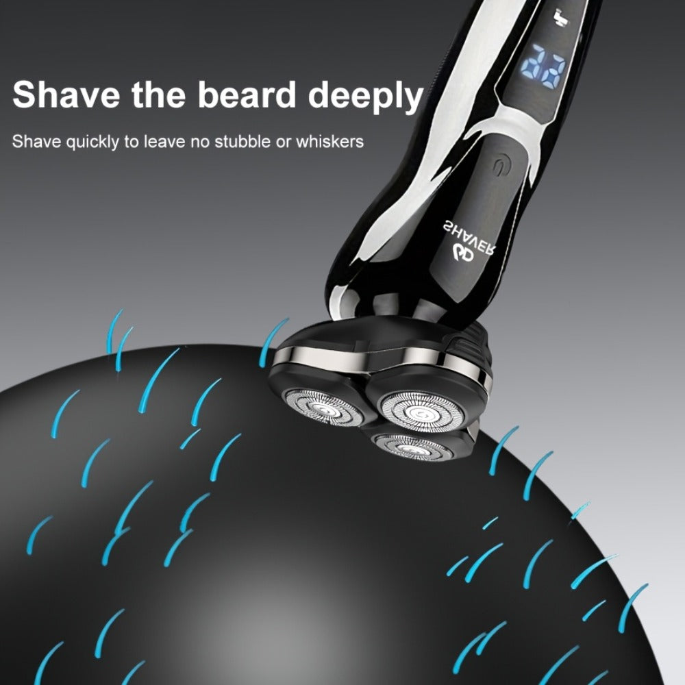 Men' 3-in-1 Electric Razor & Shaver - Portable Beard Trimmer with 3D Floating Blade, Digital Display Suitable for Nose Hair Trimmer, Ear Hair Shaver, Eyebrow Grooming Machine, - Shaving Device