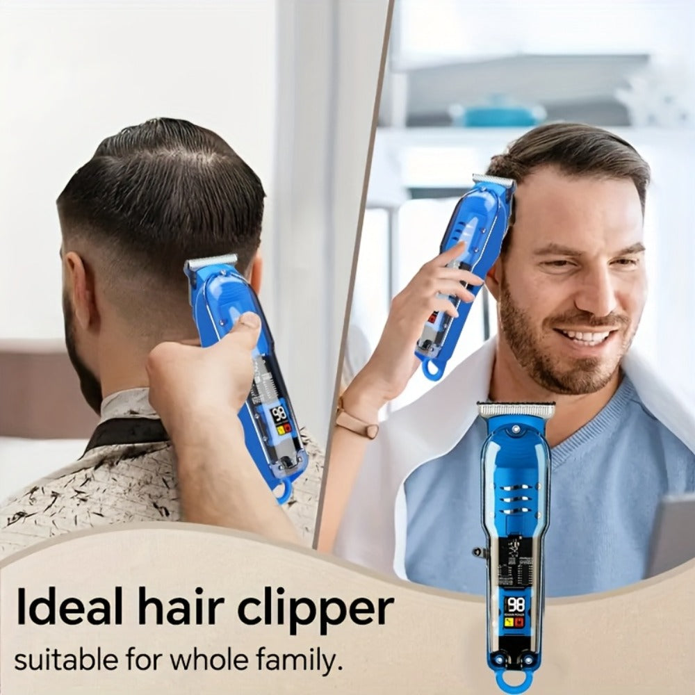 Rechargeable Professional Electric Hair Clipper, Transparent Shell Shaped Hair Trimmer, Portable Haircut Kit for Men Women Salon, with LED Display Screen