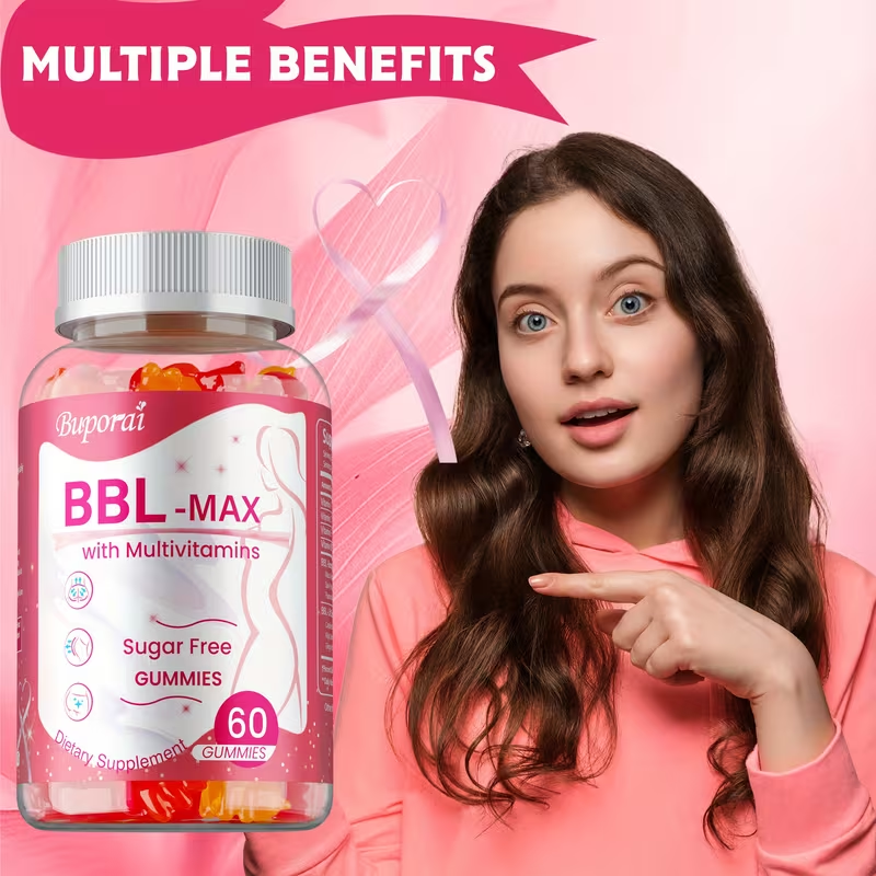 BBL Booty Gummies with Saw Palmetto & Wild Yam — Plant-Based Natural Curves Fuller Hips & Feminine Silhouette Support Supplement for Women | 60 or 120 Gummies