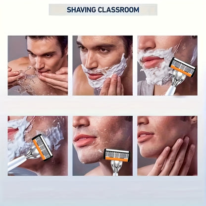 Beard Razor for Men 6-Layer Stainless Steel Blades Metal Handle 36 Replaceable Blades Mustache Grooming Shaver Smooth Close Shave Traditional Razor Kit Essential Men's Grooming Gift