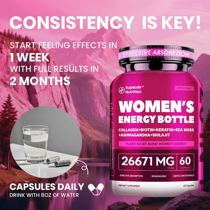 Women's Multivitamin Supplement 20-in-1 with Sea Moss, Shilajit & Ashwagandha - Daily Energy, Hormonal Balance & Immune Support Capsules for Women - 60 Capsules, 26,671mg Per Serving