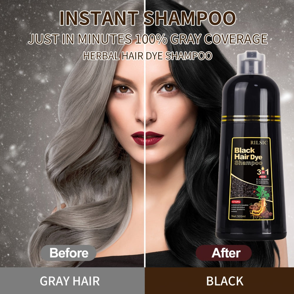 Hair Dye Shampoo 3-in-1 - Instant Grey Hair Coverage, Natural Herbal Hair Color Shampoo, Ammonia Free, Colors in Minutes, Lasts 30 Days, 16.91oz, 2 Pack for Men & Women