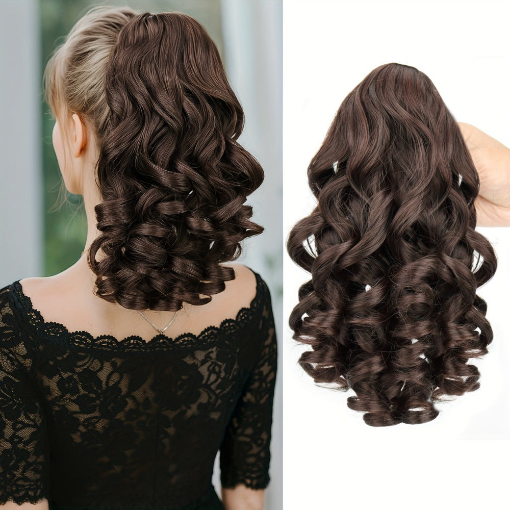 Clip In Ponytail Hair Extension Curly Wave Synthetic Hairpiece 14 Inch for Women No Glue Daily Wear Parties Weddings Multi Color