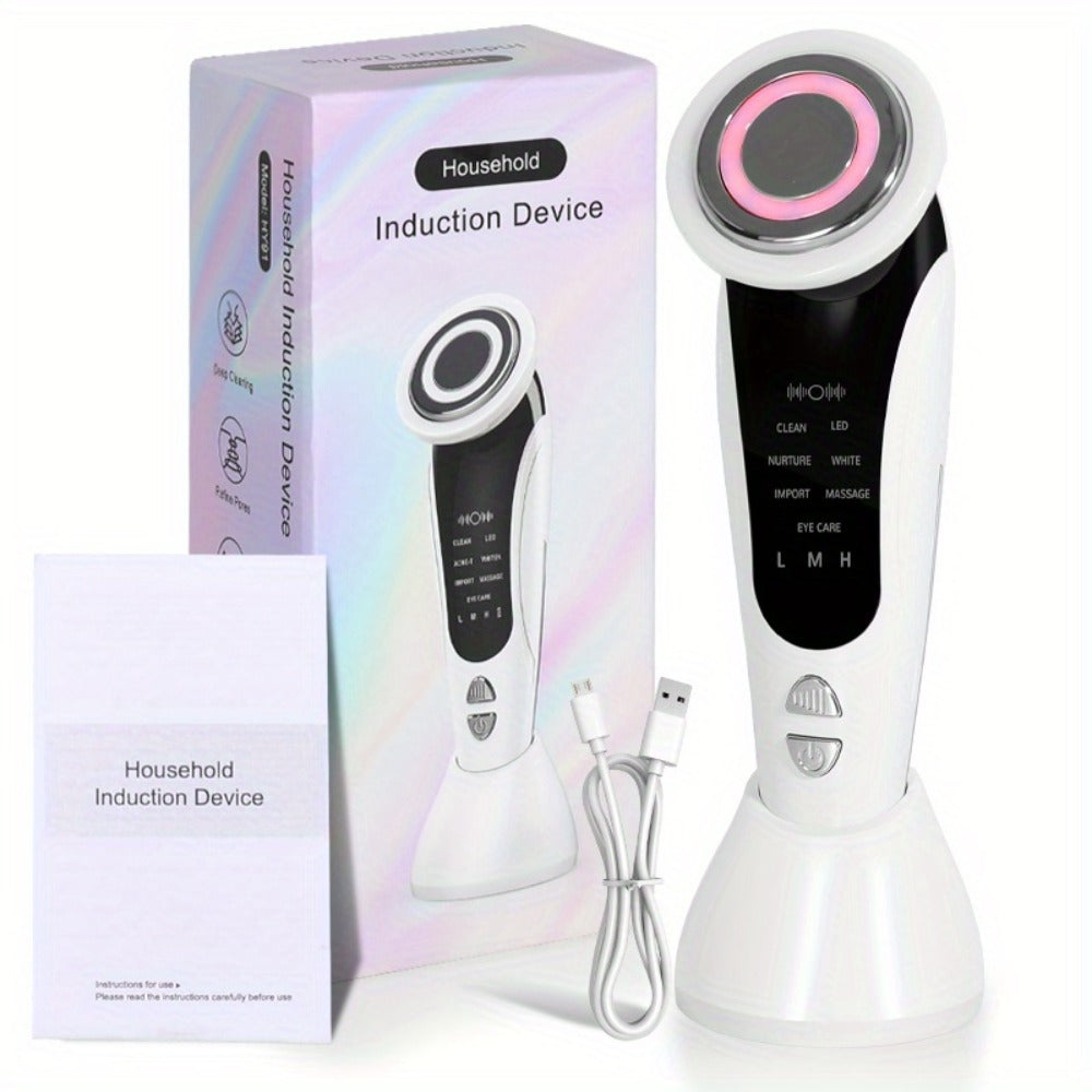4-in-1 Facial And Neck Massager with LED Relax & Vibration - USB-Powered Light Beige Tightening, for Home/Travel - Ideal Gift for & Relaxation, Ergonomic Handle, Highquality Device, Skincare Enthusiasts, Portable Design, Durable
