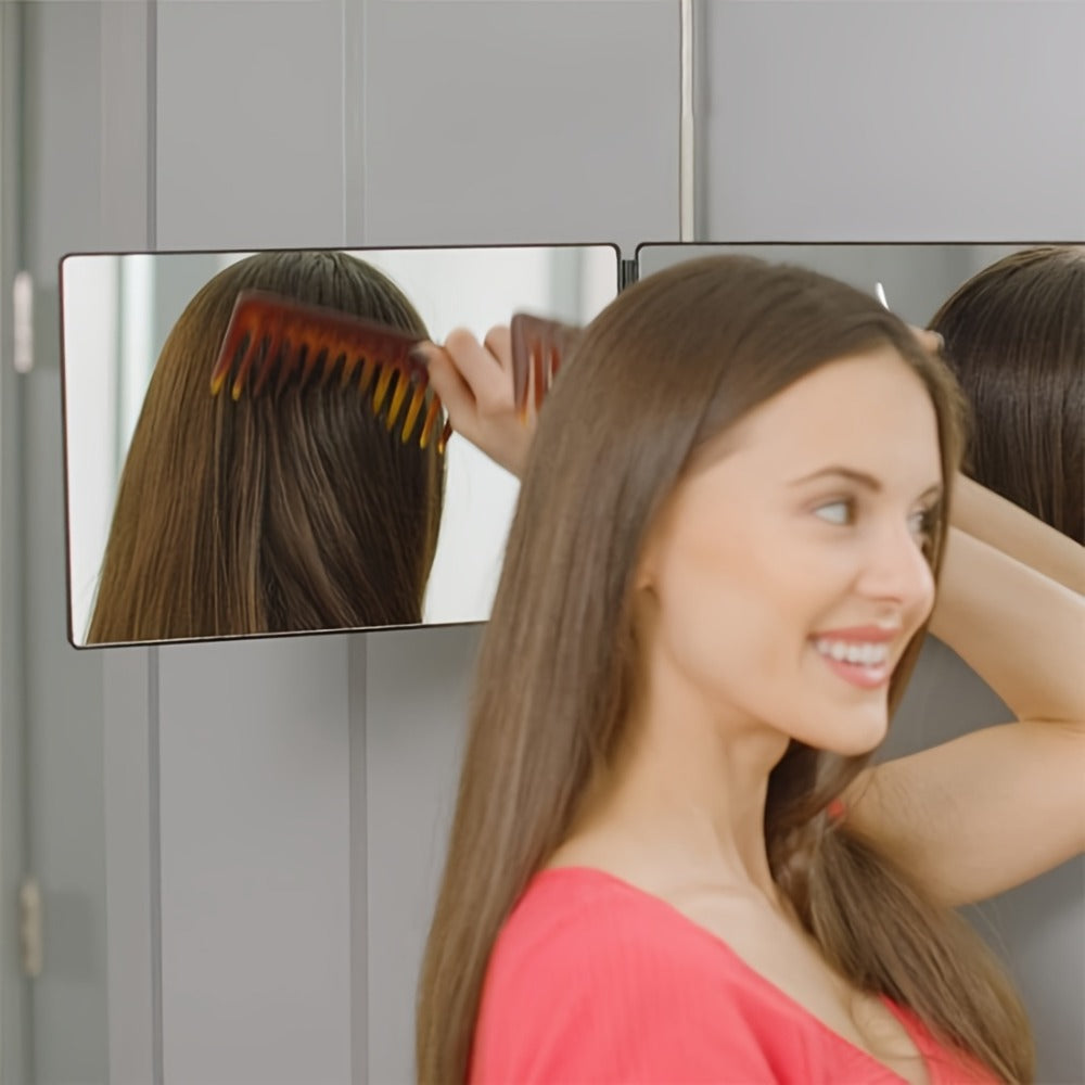 BANBERS The Folding Three-sided Mirror And Three-way Mirror Are Suitable for Haircuts. They Have Adjustable Height, Telescopic Hooks, Two Fixed Nails, A 360° Viewing Angle, And High-definition Glass. They Can Be Used for Shaving, Makeup
