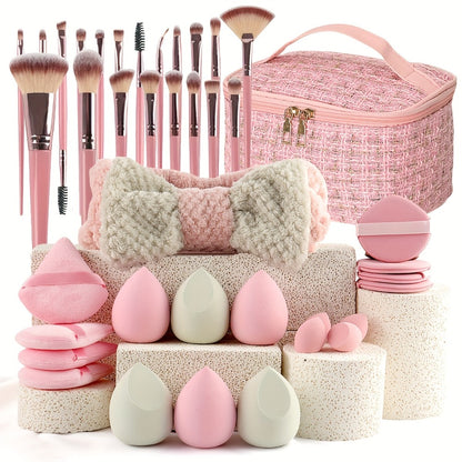 Makeup Brush Set 41/47PCS Professional - Face Eyeshadow Blending Kit with Ultra-Soft Concealer Contour Brushes & Sponges - Retractable Travel Brushes for Flawless Application Wet or Dry All Skin Types