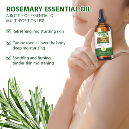 Rosemary Essential Oil for Hair Growth & Skin Care — Treats Split Ends, Enhances Eyebrows & Eyelashes, All Hair Types, Face & Body Bath Oil 3.38oz