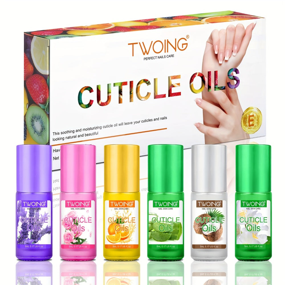 6-Flavor Cuticle Oil Suitable for Nail with Jojoba Oil, Grape Seed Oil & Vitamin E - Paraben-Free Plant-Based Formula for Dry, Damaged Nails, Cuticles, Nail Caps, Edges - Daily Nail Care for, Broken or Thinning Nails