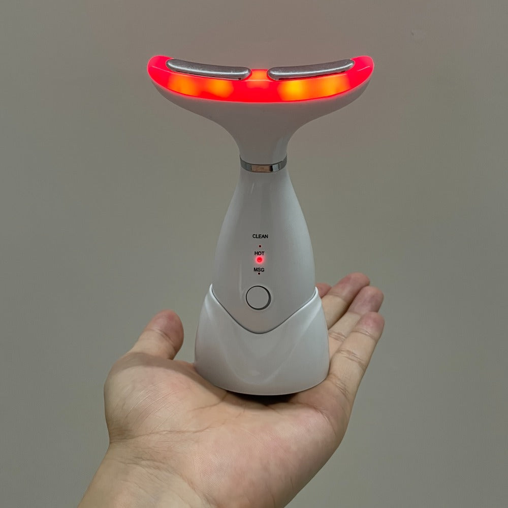 Upgraded 7-Color LED Vibrating Neck Device Beauty Gift, Neck And Facial Skin Massager, Portable USB Rechargeable Set, Electric Facial Massage Tool, Women'S Massager, Comfortable Skincare Product Suitable As A Gift For Women.