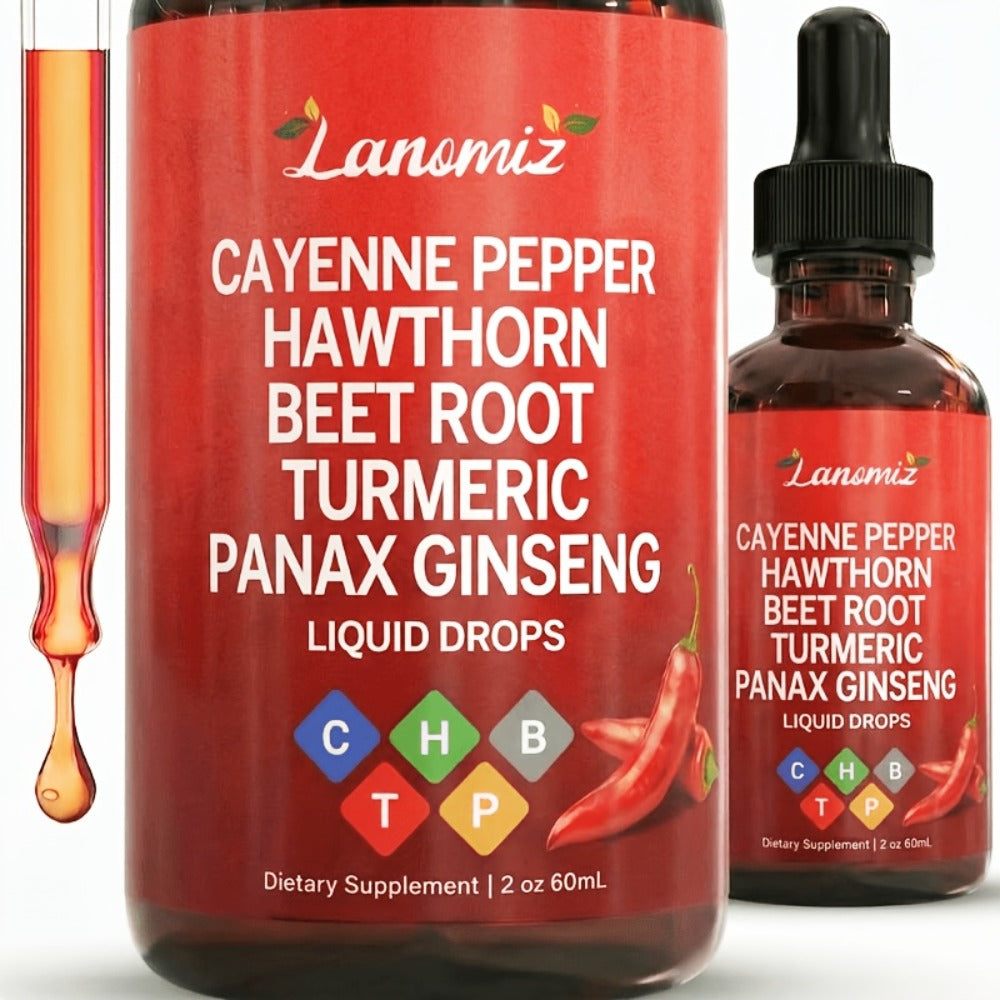 [Father's Day Special] Cayenne Pepper Supplement Liquid Drops, All-in-One Liquid Supplement with Cayenne, Beet Root, Turmeric, Hawthorn, Ginseng & Ceylon Cinnamon. 2fl.oz Daily Health Drops. Allergy-Friendly & Unisex. Father's Day Special, Local Warehouse