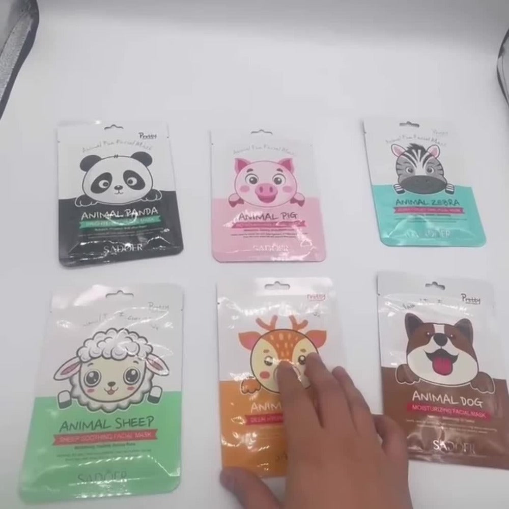 12pcs Fun Animal Printed Hydrating Face Masks for Skincare - Featuring Panda, Zebra, Piglet, Lamb, Puppy, And Sika Deer, Perfect for Moisturizing in Spring And Summer