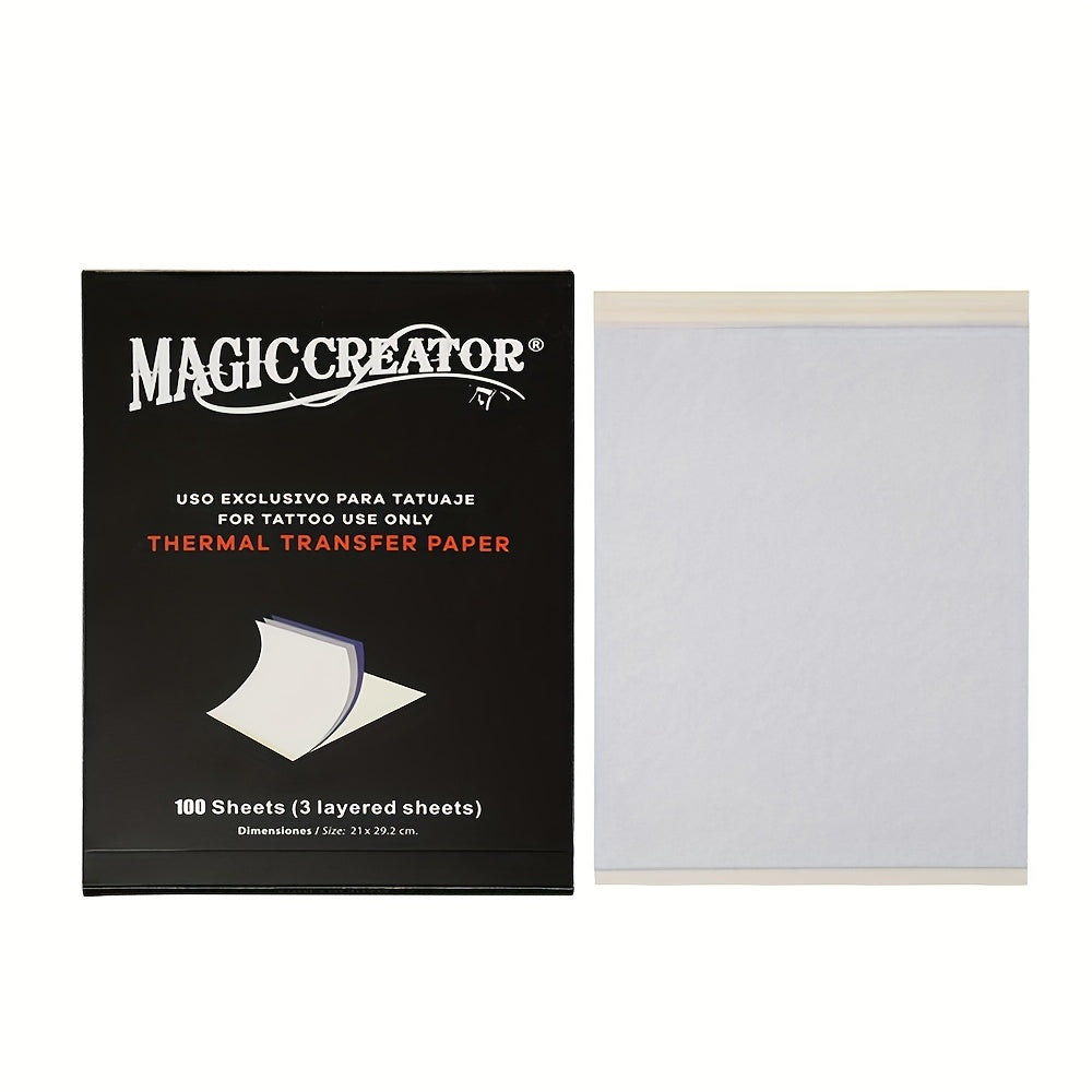 Tattoo Transfer Paper 100 Sheets 4-Layer Thermal Stencil — Professional Tattoo Stencil Paper for Drawing, Tracing & Transfer, Compatible with All Tattoo Machines