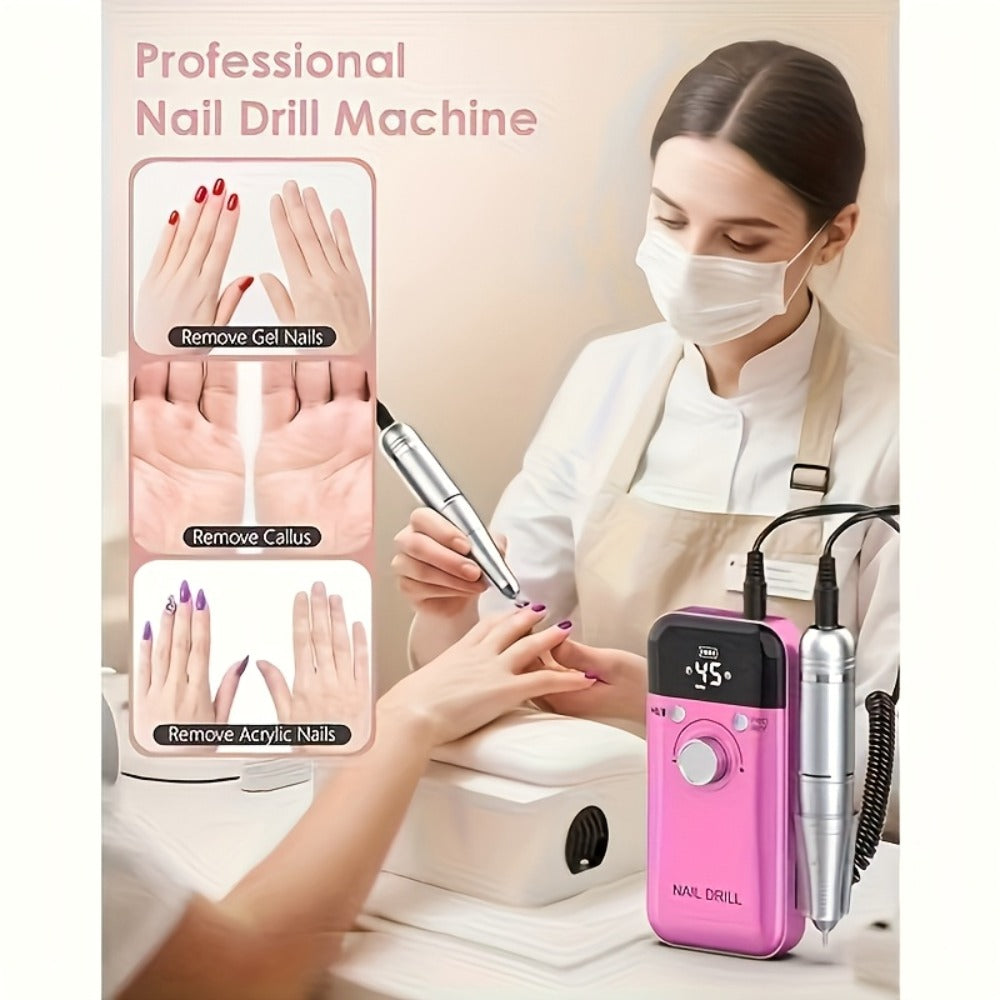 45000RPM Electric Nail Drill Machine with LCD Display Low Noise Rechargeable Nail File for Gel Polish Removal and Nail Polishing