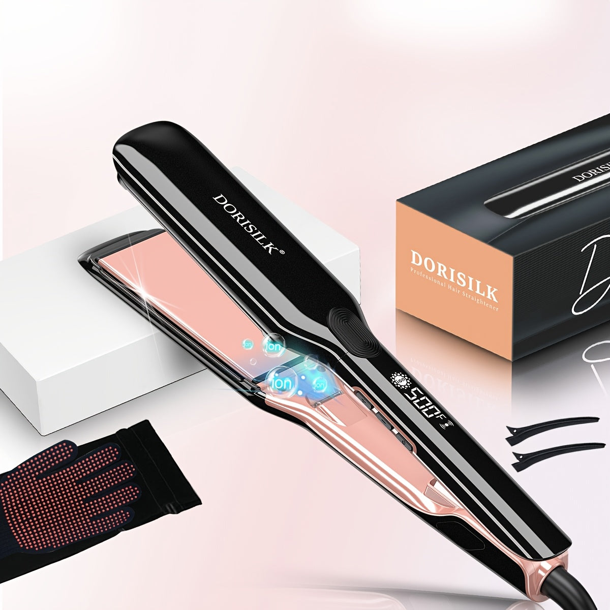 Professional Hair Straightener Flat Iron 500°F — Plasma Ionic Ceramic Plates, LCD Display, 60-Min Auto Off, Frizz Control for All Hair Types
