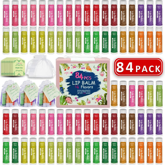84 Pack Natural Lip Balm Bulk with Vitamin E and Coconut Oil Valentine'S Day Gift - Moisturizing, and Repairing Dry and Chapped Lips - 14 Flavors - Non-GMO