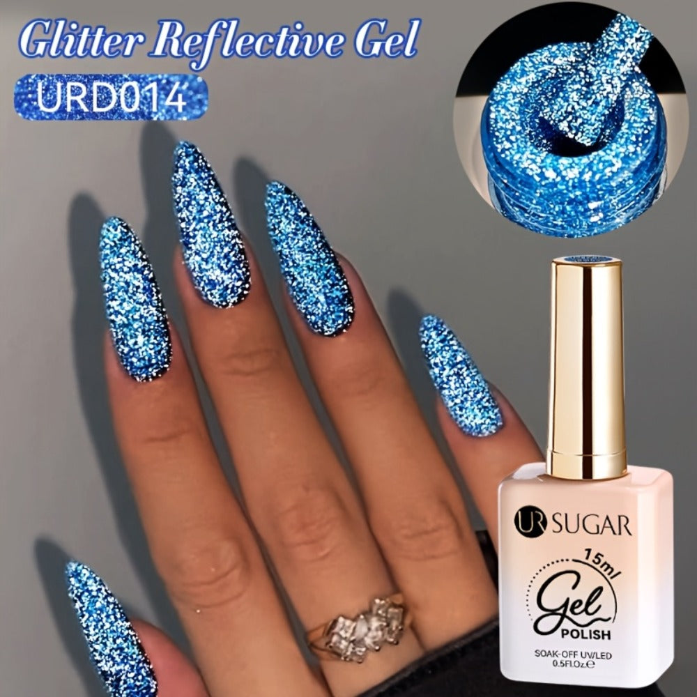 UR SUGAR 0.51oz Shiny Reflective Gel Nail Polish Fluorescent Dark Flashy Shinning Glitter Semi Permanent Nail Art Neon Soak Off LED Lamp Gel Varnish Manicure
