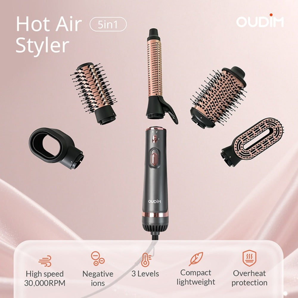 Professional Multi-Functional Hot Air Brush, Negative Ion Tech For Frizz-Free Hot Air, Hair Dryer Brush And Styler, Air Styling Brush Combines, Curling Iron, Massage Straightening Brush, Multiple Temperature & Wind Speed Settings