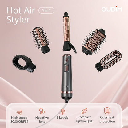 Hot Air Brush Negative Ion Hair Dryer Brush & Styler — Curl, Straighten, Massage & Blow Dry with Multiple Temperature & Wind Speed Settings, Frizz-Free Styling