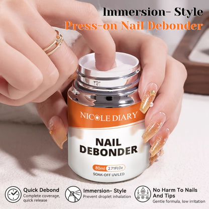 Nail Debonder Remover 80ml Fast 3-5 Seconds Soak-Off Liquid for Press On Nails False Nail Tips Rhinestone Glue Remover Tool Easy Nail Glue Dissolve No Damage Nail Care