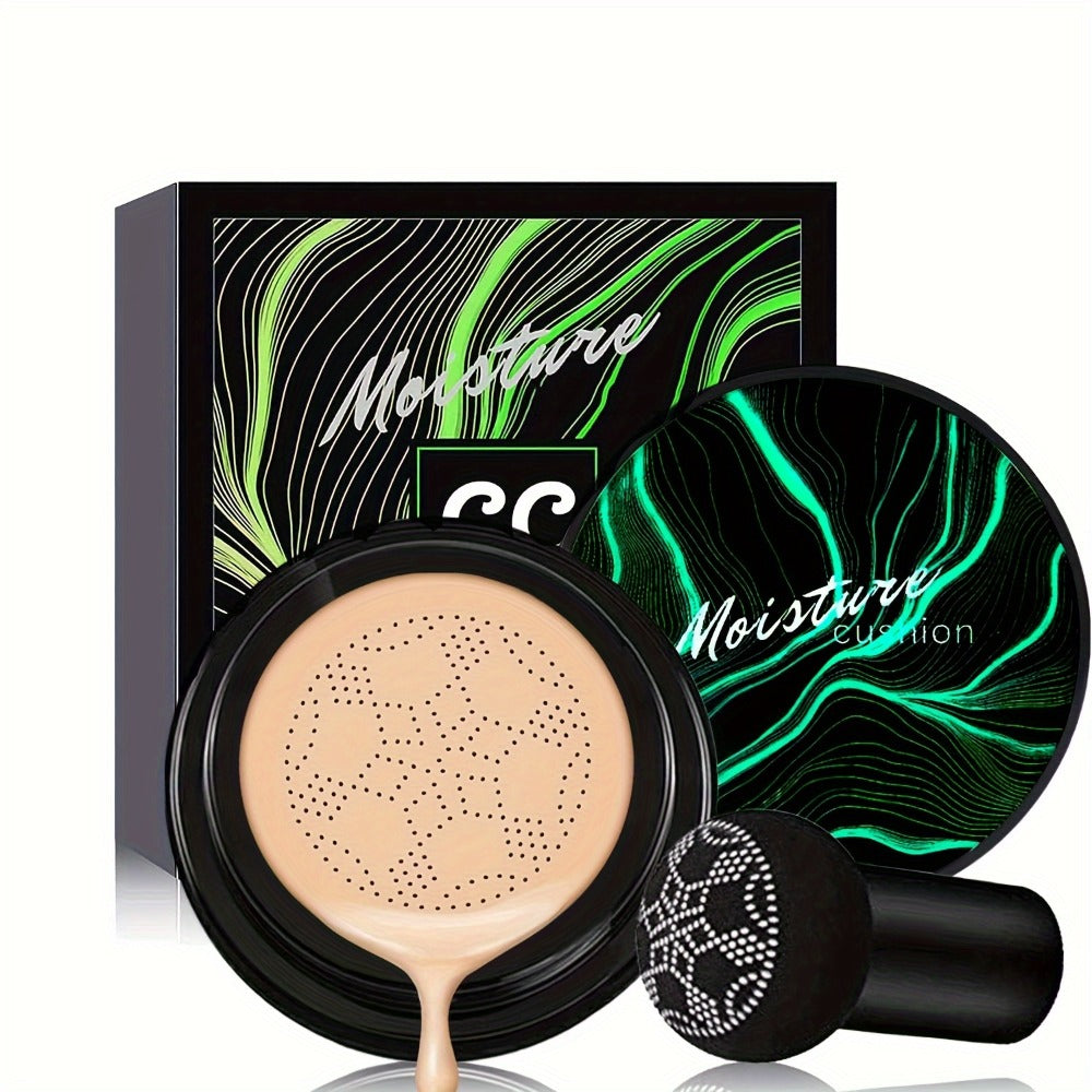 Air Cushion BB Cream 2pcs Mushroom CC Cream Hydrating Waterproof Long Lasting Foundation Pore Invisible Face Makeup - Beige & Light Medium Shades for Women