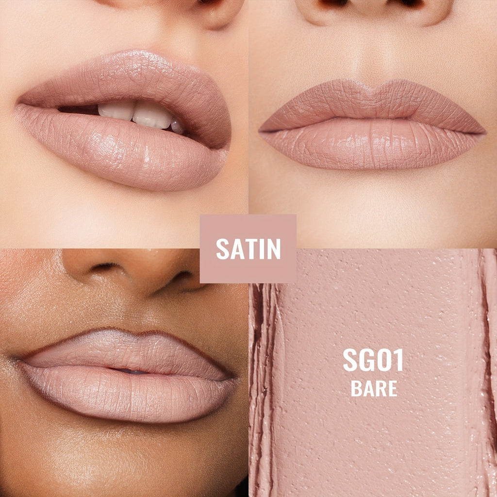 [Nude Satin Finish] Oulac Nude Satin Finish Lipstick Set - Lightweight, Moisturizing, Full Coverage - Valentine's Day Gift for Women
