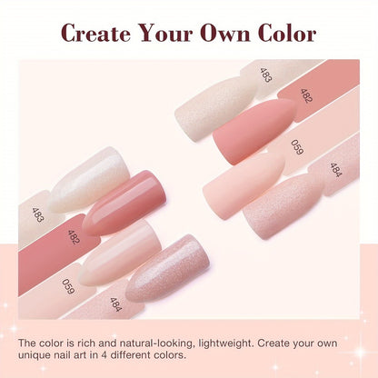 Dip Powder Nail Kit 4 Colors Glitter & Nude Shades - French Manicure Set with Base Coat Top Coat & Activator for Salon-Quality Nails at Home - Perfect Gift for Women