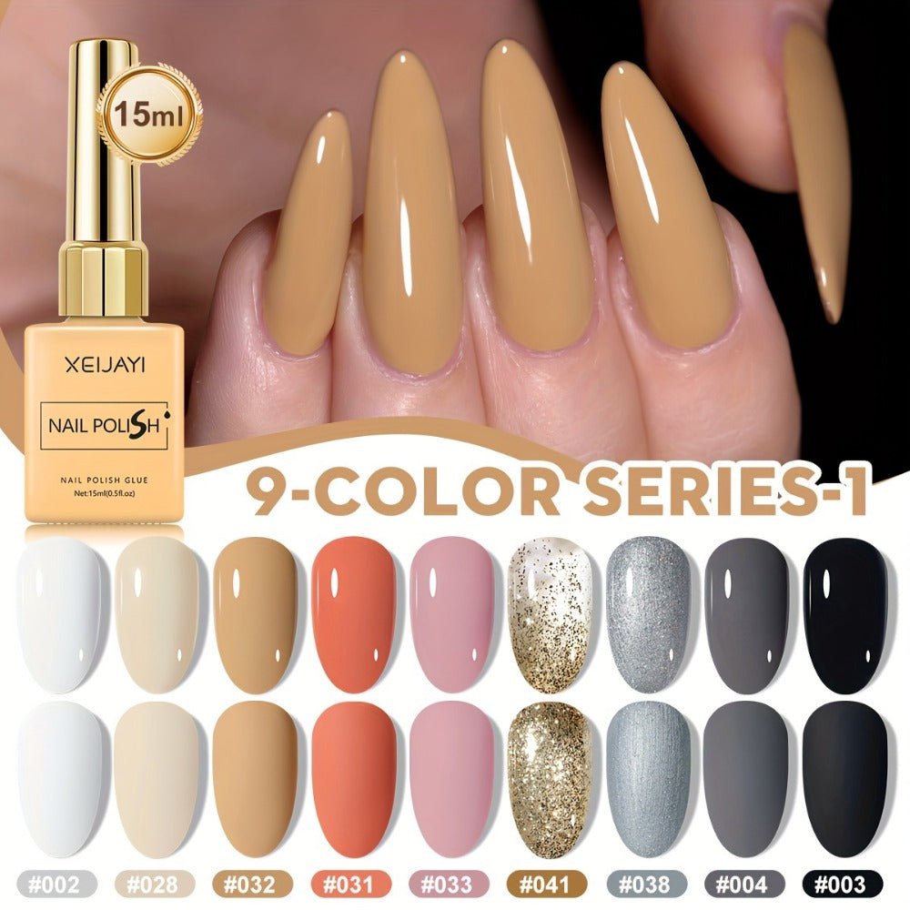 XEIJAYI 9pcs Series Nail Polish Set - LED, Glossy Finish, Alcohol-Free, DIY Manicure Kit for Fall & Winter, Round Bottle Design, Salon-Quality Color Gel, Salon Quality Nail Polish|Glossy Finish Nails| LED Nail Polish, Nail Polish Set